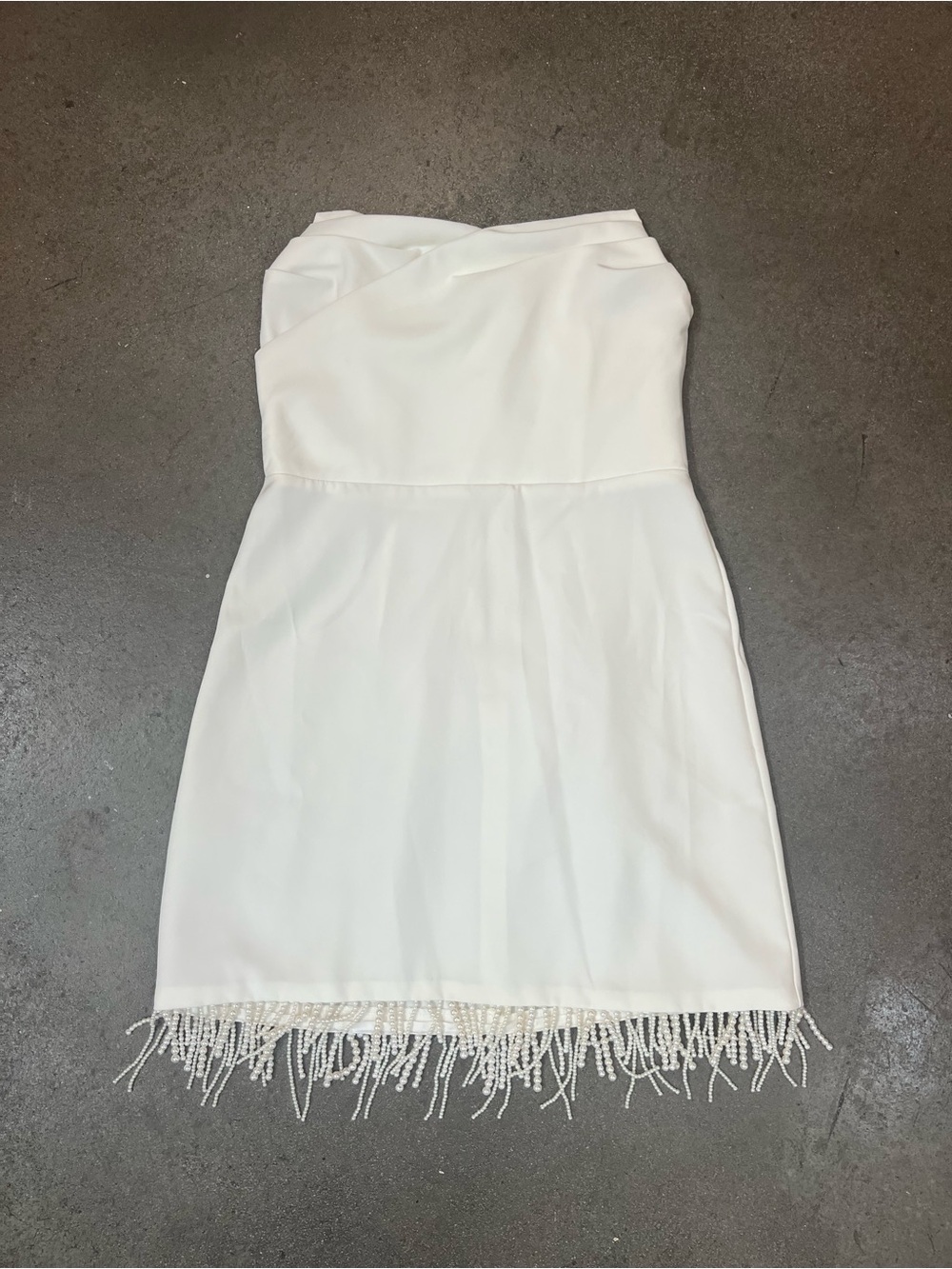 Strapless White Mini Dress with Beaded Fringe